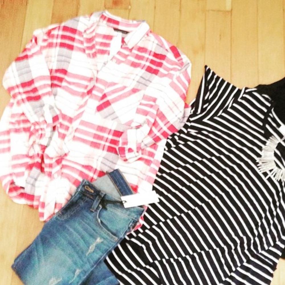 Blue and white high low flannel